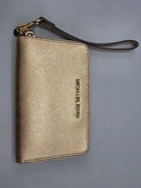 Michael Kors Gold Tone Zip Wallet w/ Wrist Strap
